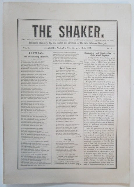 Item #008936 The Shaker. July, 1871. Vol. 1, No. 7. Authors.