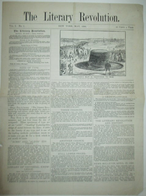 Item #009619 The Literary Revolution. May, 1880. Volume 1, No. 1. John B. Alden, manager.