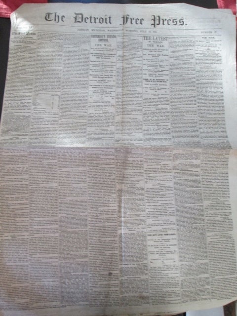 Item #009880 The Detroit Free Press. Wednesday Morning, July 10, 1861. With Civil War Content. authors.