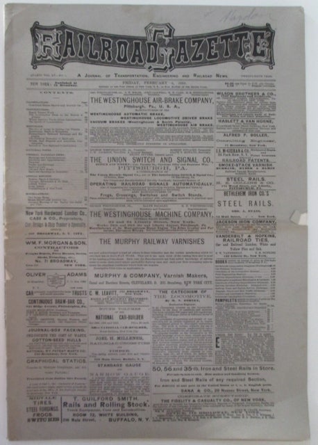 Item #009901 The Railroad Gazette. Friday, February 2, 1883. Authors.