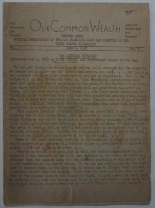 Item #010025 Our Common Wealth. July 1, 1937. Vol 1. No. 5. Official Publication of the San...