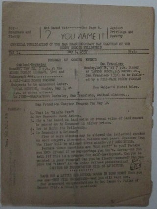 Item #010026 You Name It (Our Common Wealth). May 1, 1937. Vol 1. No. 3. Official Publication of...
