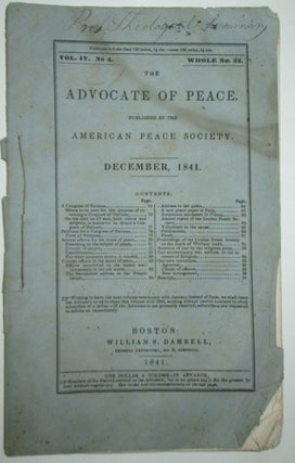Item #010671 The Advocate of Peace. December, 1841. authors