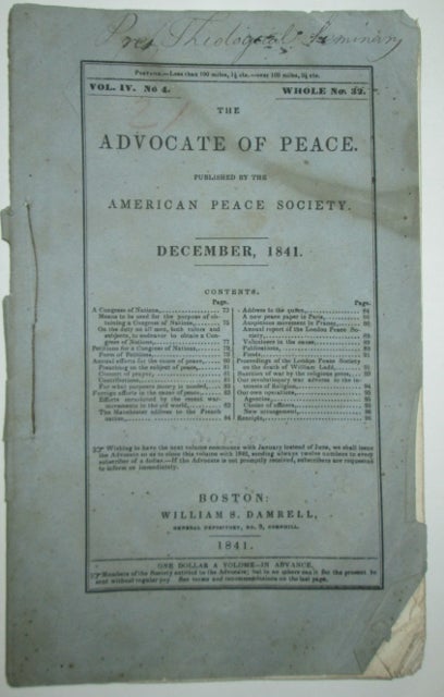 Item #010671 The Advocate of Peace. December, 1841. authors.