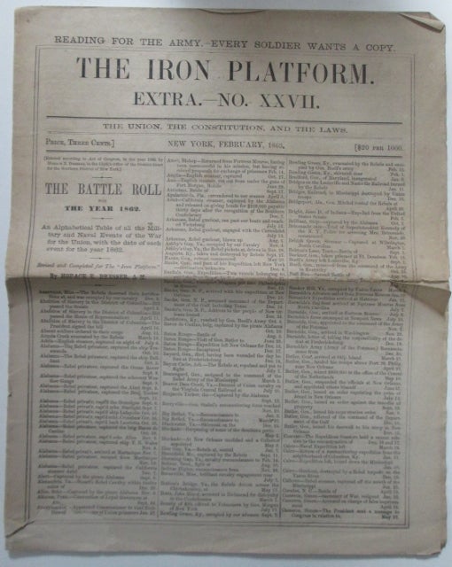 Item #010847 The Iron Platform. Extra. No. XXVII. February 1863. Authors.