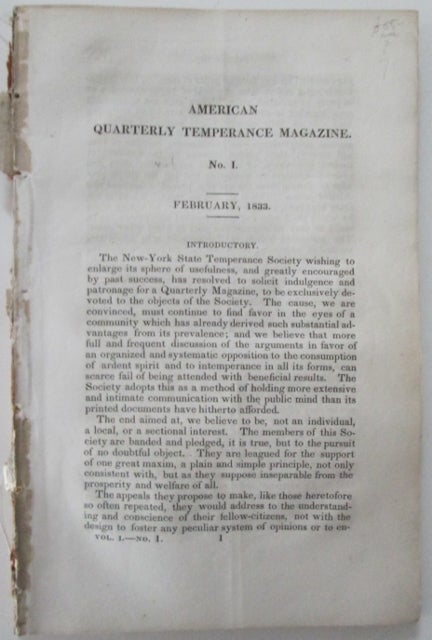 Item #011585 American Quarterly Temperance Magazine. No. 1. February, 1833. given.