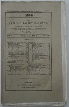 Item #011960 The American Baptist Magazine. October, 1834. Vol 14, No. 10. authors
