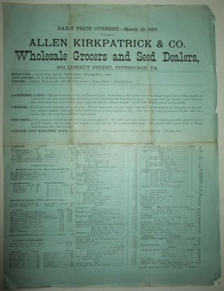 Item #012070 Allen Kirkpatrick and Co. Wholesale Grocers and Seed Dealers. Daily Price...