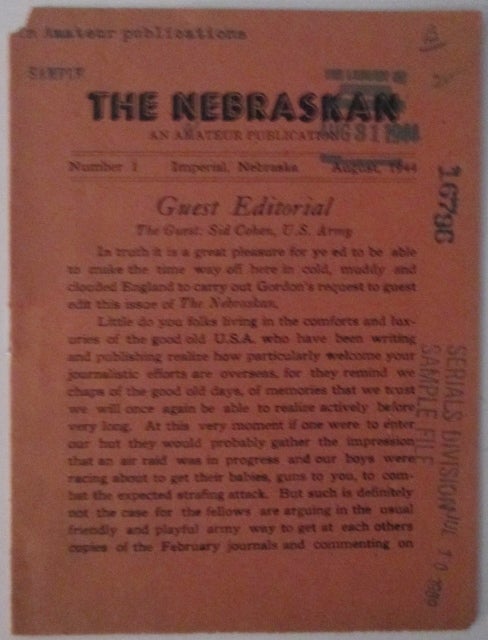 Item #012219 The Nebraskan. An Amateur Publication. Number 1. Gordon K. Cohen Rouze, Sid, guest.