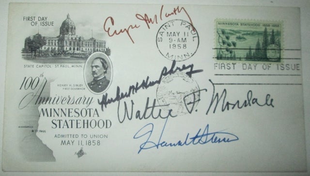 Item #012315 First Day Cover, First Day of Issue Stamp/Envelope with stamp commemorating the 100th Anniversary of Minnesota statehood. given.