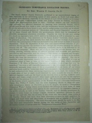 Item #012710 Increased Temperance Education Needed. Rev. Wilbur F. Crafts