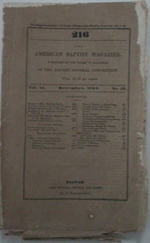 Item #012859 The American Baptist Magazine. December, 1834. authors.