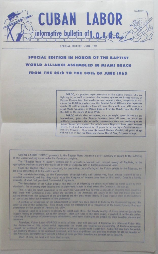 Item #014112 Cuban Labor. Informative Bulletin of F.O.R.D.C. Special Edition, June, 1965. given.