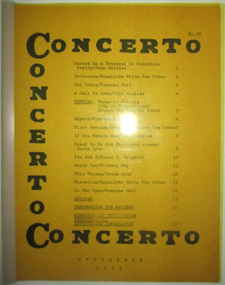 Item #014173 Concerto. September 1972. Robert Charles Van Orden, Rosalinda White Van Orden,...