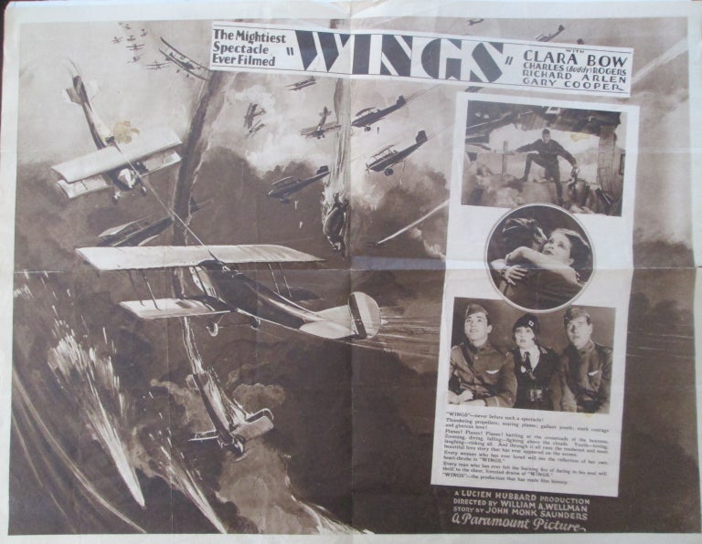 Item #014221 Advertising poster style paper for the 1927 Silent Film, Wings. given.