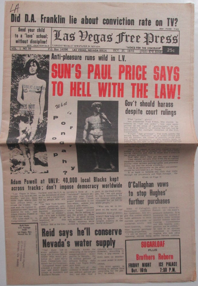 Item #014715 Las Vegas Free Press. Oct 21, 1970. Vol. 1. No. 39. Authors.