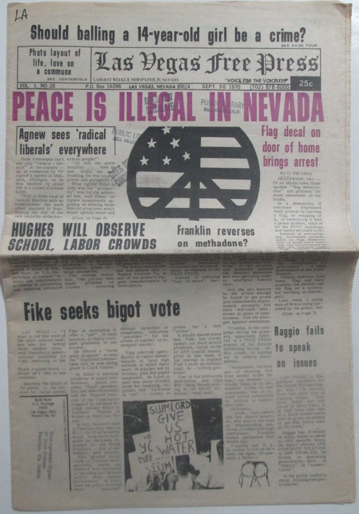 Item #014716 Las Vegas Free Press. Sept 30, 1970. Vol. 1. No. 38. Authors.