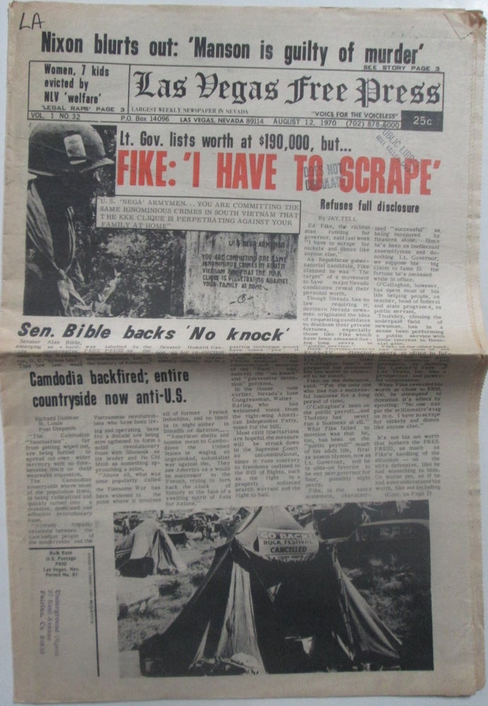 Item #014722 Las Vegas Free Press. August 12, 1970. Vol. 1. No. 32. authors.