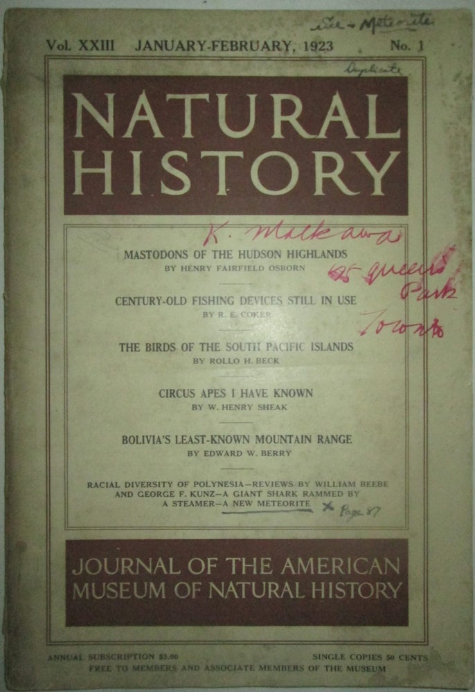 Item #014974 Natural History. January-February, 1923. authors.