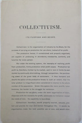Item #015512 Collectivism. Its Purpose and Scope. given