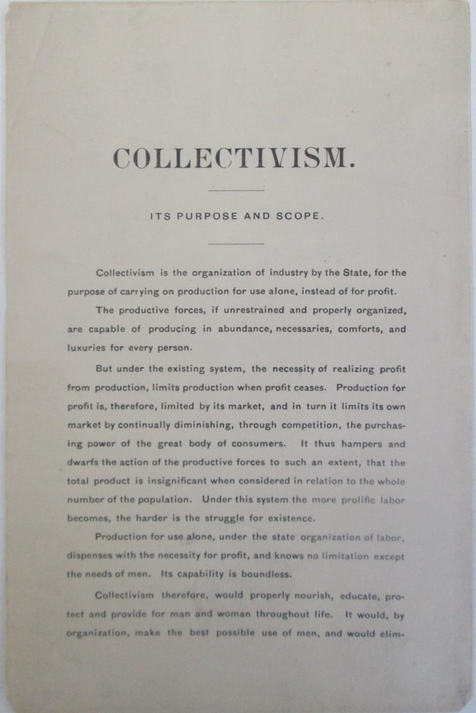 Item #015512 Collectivism. Its Purpose and Scope. given.