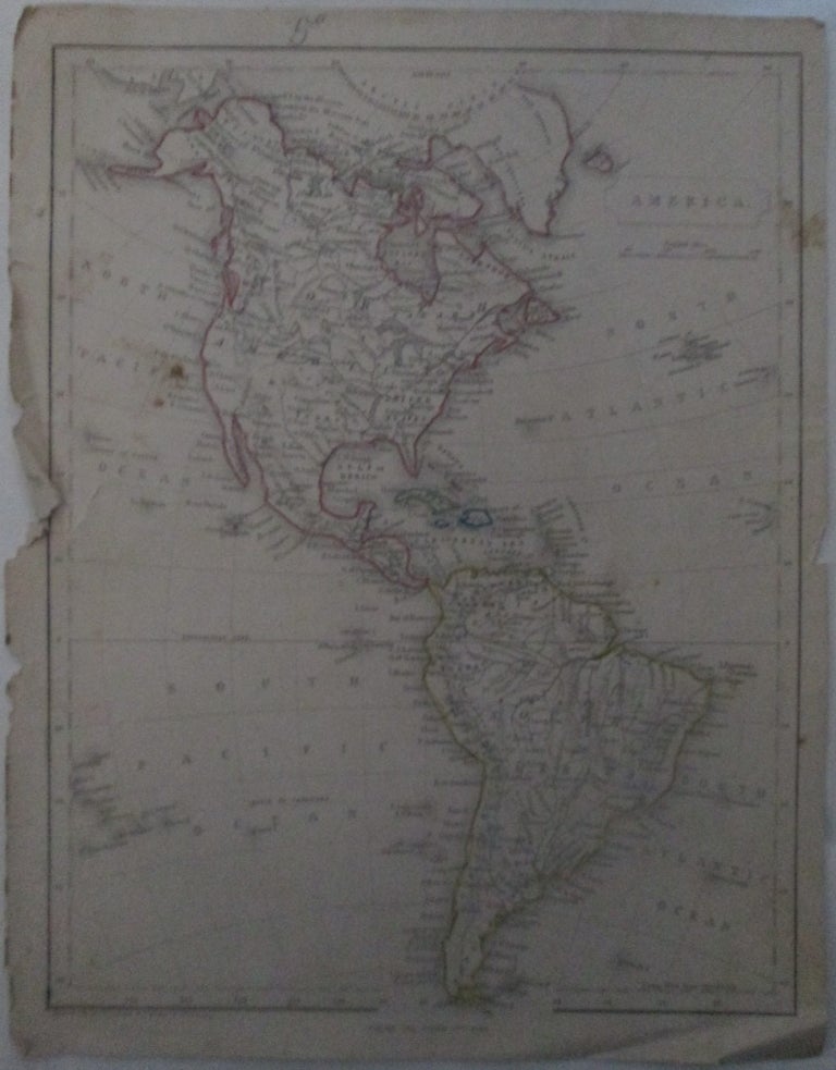 Item #015763 America. Map of the Continents of North and South America, including the United States with Hand Colored Borders. Given.