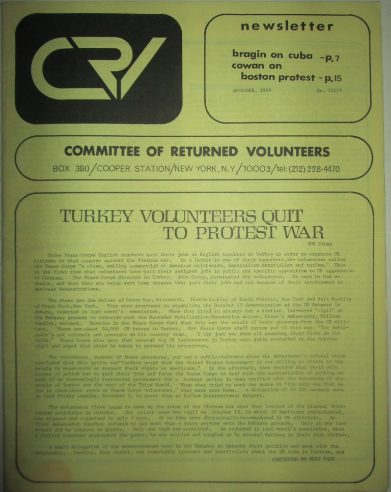 Item #015869 Committee of Returned Volunteers Newsletter December, 1969. authors.