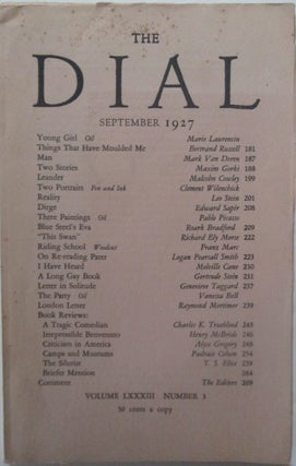 Item #016199 The Dial. September 1927. Bertrand Russell, Maxim Gorky, Malcolm Cowley, Gertrude...