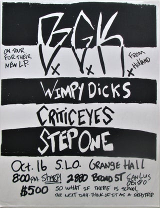 Item #016735 B.G.K., Wimpy Dicks, Criticeyes, Step One Concert Flier. given