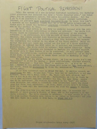 Item #016791 Fight Political Repression! Flier. Social Movements, Campus Progressive Labor Party