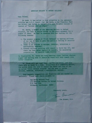 Item #016871 American Society to Defend Children Fundraising Flier. Social Movements Anti-Nuclear...