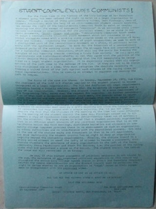 Item #016893 Student Council Excludes Communists! Flier. Radical Movements Social Movements,...