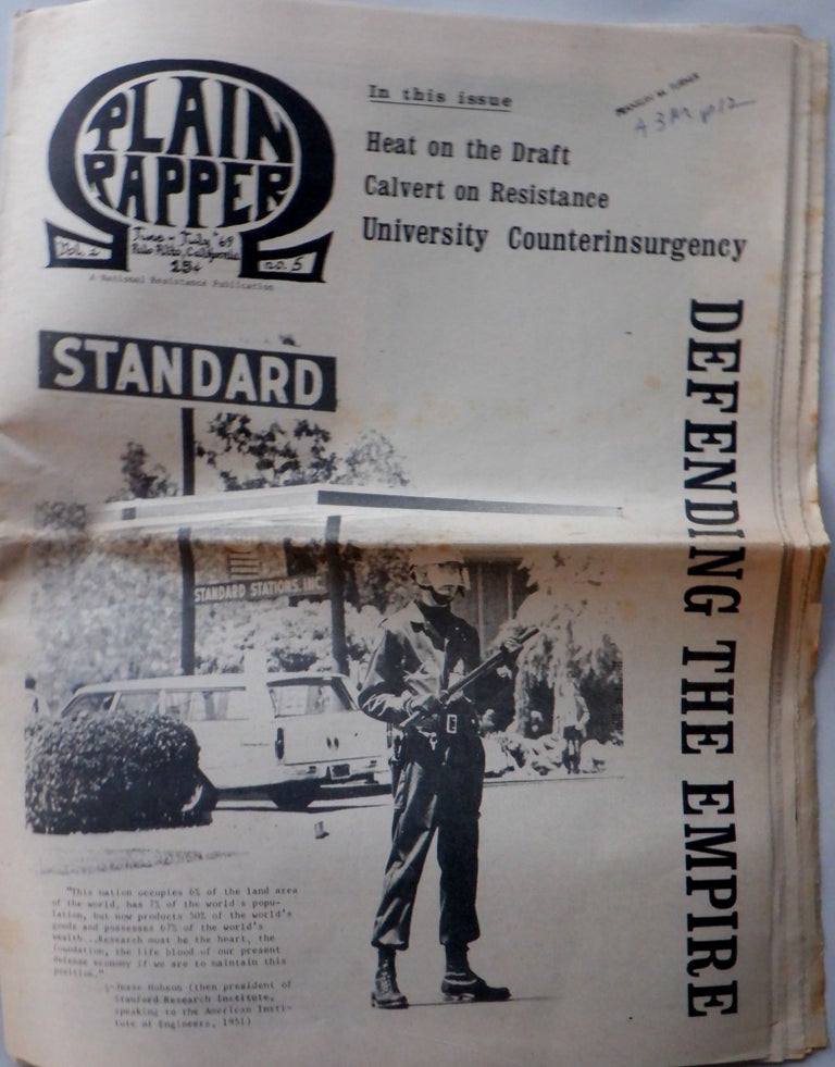 Item #016924 Plain Rapper. June-July 1969. Vol. 1 No. 5. Underground Press, Authors.
