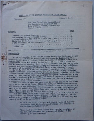 Item #017000 Newsletter of the Southern Association of Africanists. February, 1973. Vol. I. No....