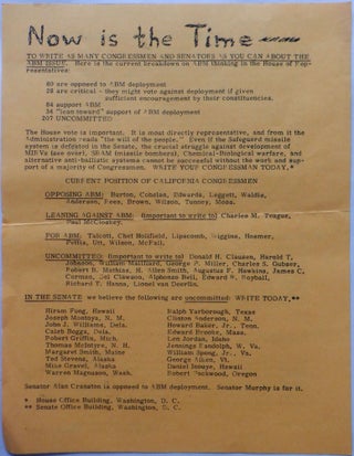 Item #017091 East Bay Women for Peace. Now is the Time. Anti-Nuclear Weapons Flier. Social Movements