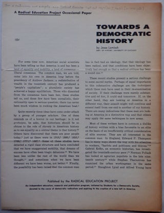 Item #017155 Towards a Democratic History. A Radical Education Project Occasional Paper. Jesse...