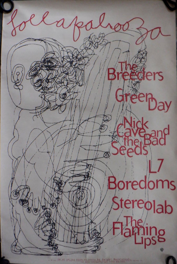 Item #017201 1994 Lollapalooza Concert Tour Promotional Poster. Featuring The Breeders, Green Day, Nick Cave and the Bad Seeds, L7, Boredoms, Stereolab, The Flaming Lips. given.