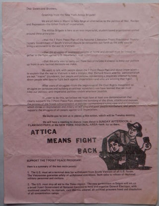 Item #017228 Attica Means Fight Back. Attica Brigade Event/Informational Leaflet. New York Attica...