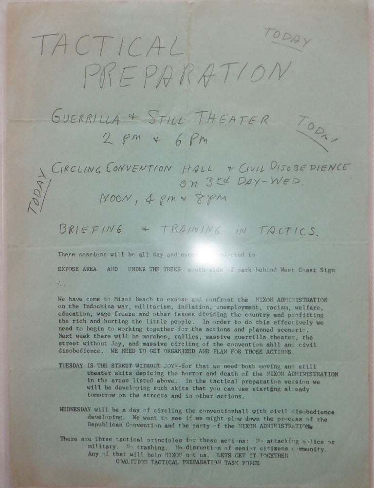 Item #017298 Tactical Preparation, Guerrilla and Still Theater Event Handbill/Flier. given.