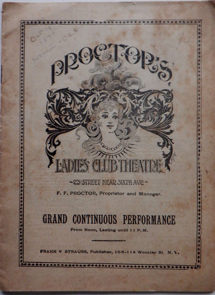 Item #017343 Proctor's Ladies Club Theatre (Proctor's Theatre, 23d Street) Show Program for the week of October 11, 1897. Grand Vaudeville (Continuous) Performance. given.