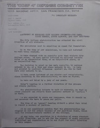 Item #017463 The CCSF 4 Defense Committee Statement by Expelled City College Students Leaflet....