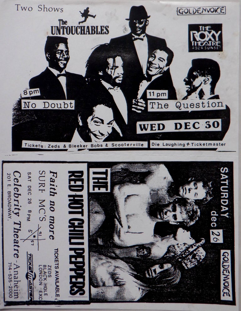 Item #017509 No Doubt, The Untouchables, The Question/The Red Hot Chili Peppers, Faith No More, Surf MC's. Concert Flier for two shows. given.