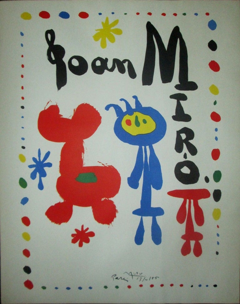 Item #017675 Joan Miro Art Exhibition Poster, Untitled with Animal and Person. Joan Miro, artist.
