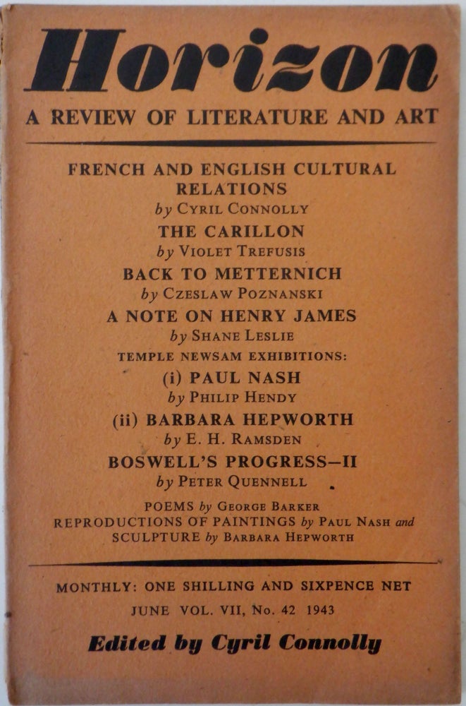 Item #017685 Horizon. A Review of Literature and Art. June, 1943. Cyril Connolly, George Barker.