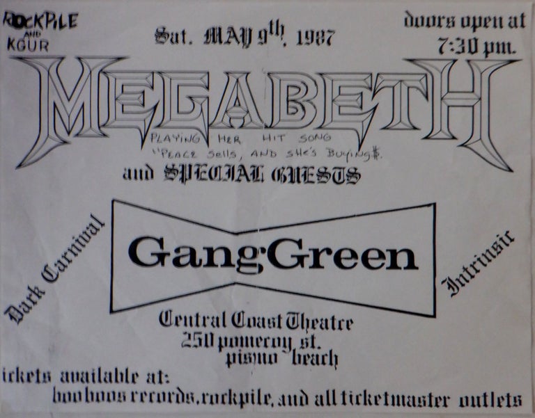 Item #017730 Megabeth, Gang Green, Dark Carnival, Intrinsic Hardcore Punk Concert Flier. given.