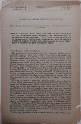 Item #017751 Memorial of the Chief and Delegates of the Cherokee Nation, Remonstrating Against...