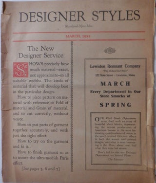 Item #017804 Designer Styles. Standard, New Idea Designer Patterns for March, 1921. Authors