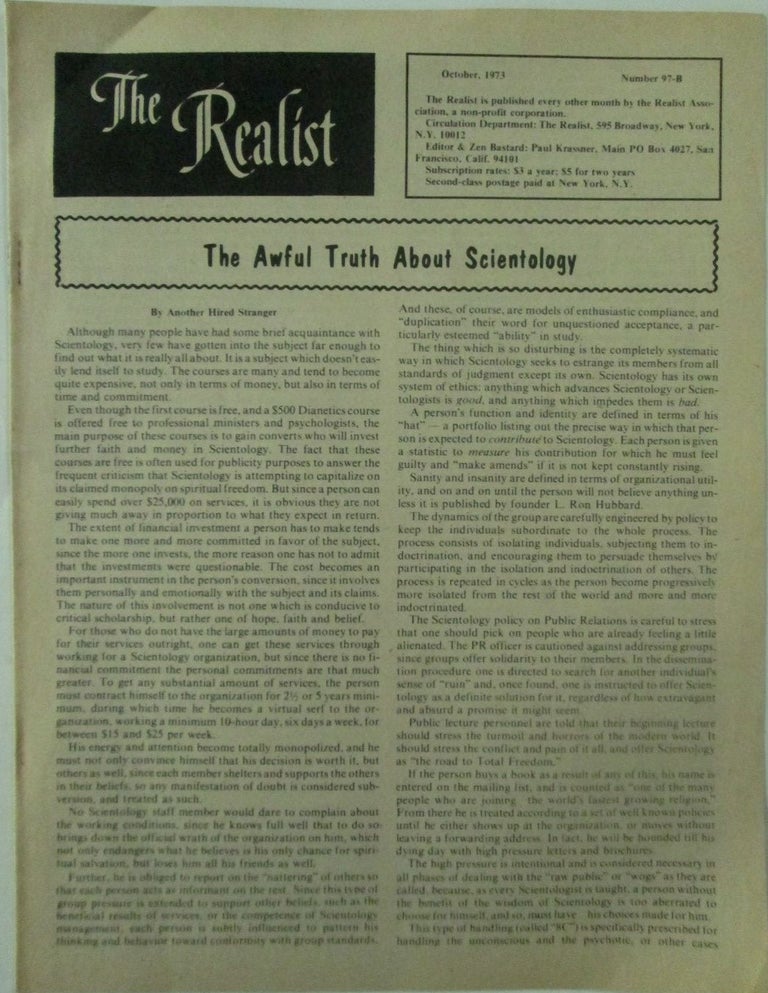 Item #017819 The Realist. October, 1973. No. 97-B. authors.