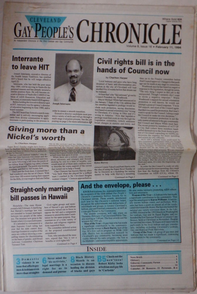Item #017835 Gay People's Chronicle. February 11, 1994. Vol. 9 No. 16. authors.