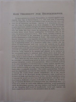 Item #017881 The Necessity for Reincarnation. Theosophy, Given